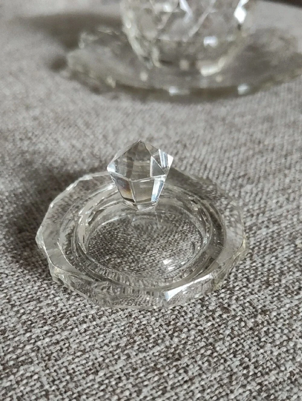 Vintage Austrian Clear Crystal Sugar Bowl with Lid and Matching Saucer Tea Caddy